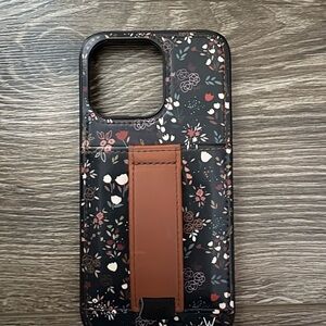 Black Floral Phone Case with Brown Strap